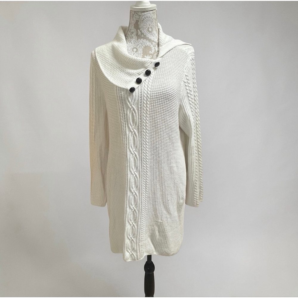 Jeanne Pierre Woman Ivory Cotton Cable Knit Shawl Collar Cardigan Sweater 1X - Picture 16 of 16